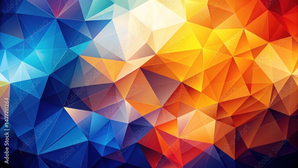 Abstract Geometric Design Featuring Vibrant Hues of Blue, Orange, and Red in a Triangular Mosaic Pattern Abstract Geometric Design Featuring Vibrant Hues of Blue, Orange, and Red in a Triangular Mosaic Pattern