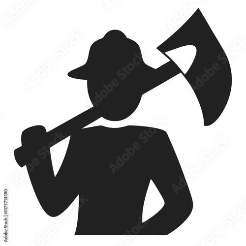 Firefighter Silhouette with Axe in Firm Pose