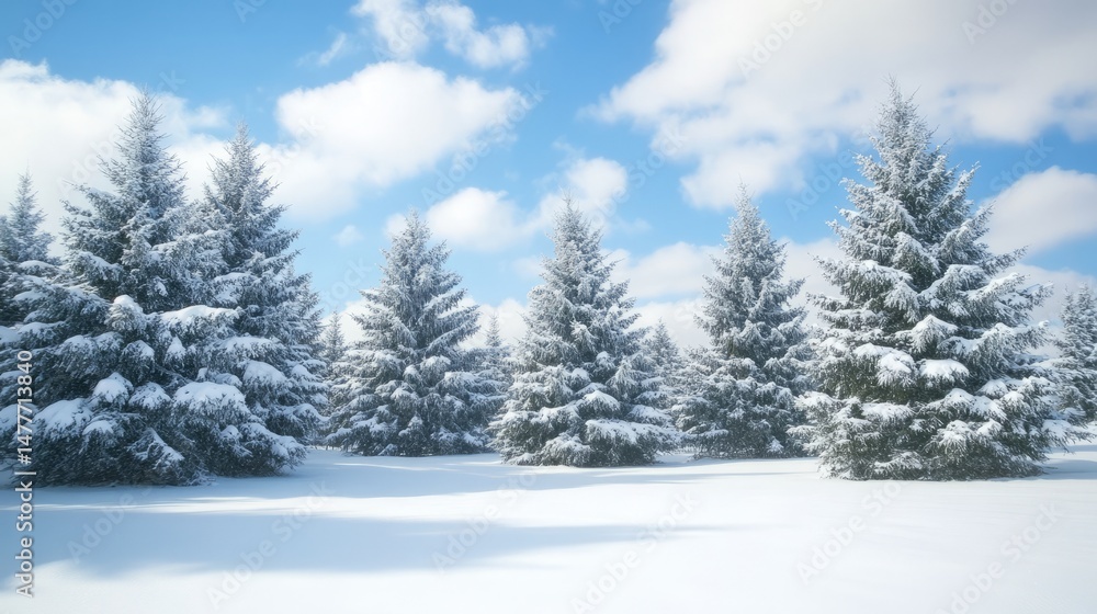Snow-covered evergreen trees in a winter landscape. Snow-covered evergreen trees in a winter landscape.