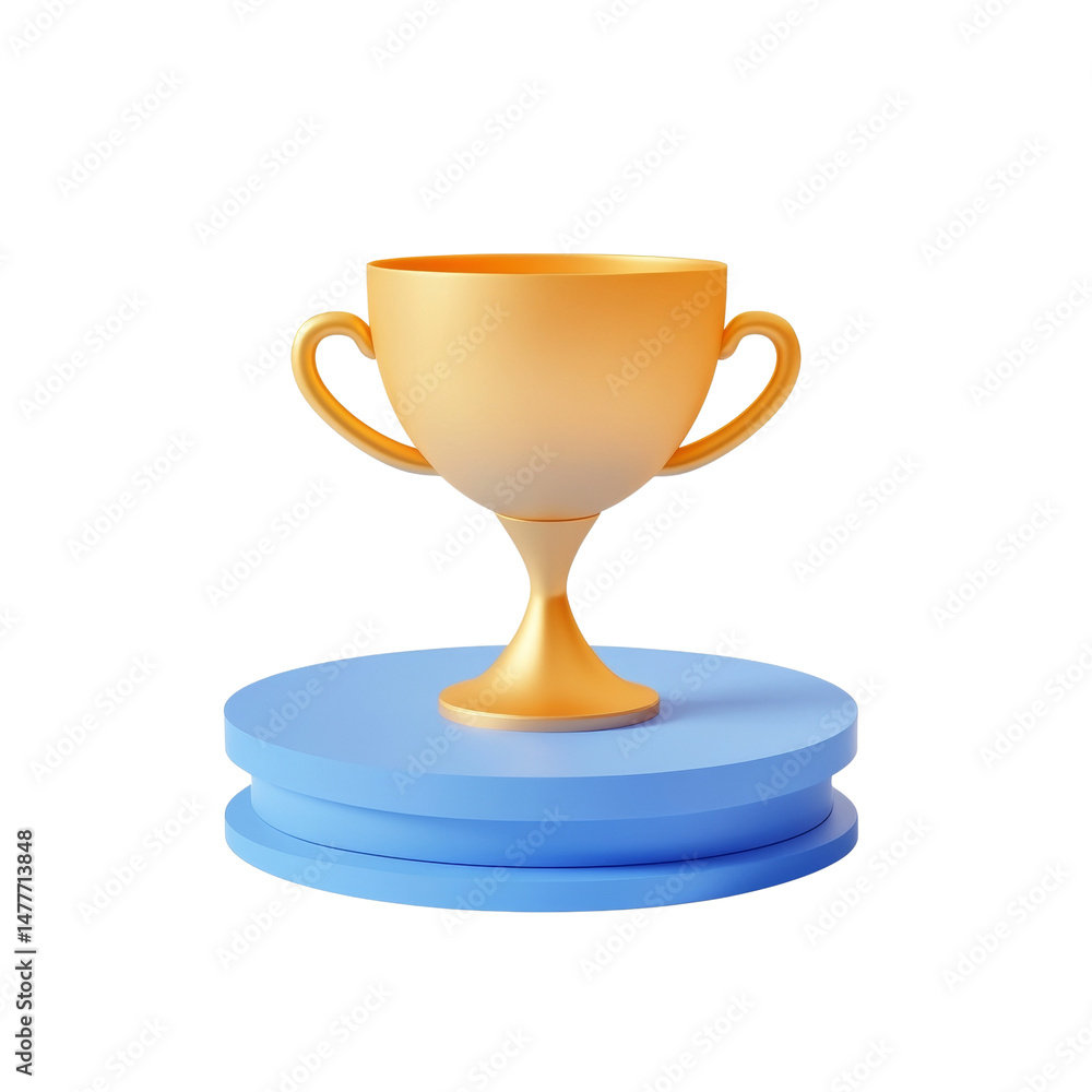 Gleaming golden trophy on an azure pedestal, symbolizing accomplishment and victory Gleaming golden trophy on an azure pedestal, symbolizing accomplishment and victory