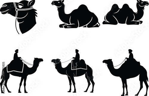 Camel Silhouette Set | Desert Animal Vector Icons Arabian Camel Silhouettes Collection | Caravan Animal Graphics