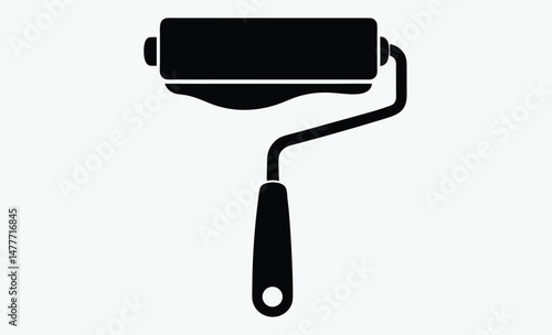paint roller silhouette, brush tool icon, painting equipment vector, black white roller, home tool graphic, wall paint brush