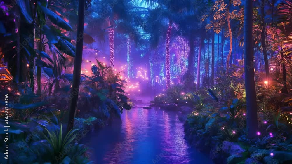 Magical stream flows through glowing forest. Enchanting glow lights mystical trees. Woods filled fantasy sparkle and glow. Mystical glow fills fantasy forest stream. Light sparkles inside forest path Magical stream flows through glowing forest. Enchanting glow lights mystical trees. Woods filled fantasy sparkle and glow. Mystical glow fills fantasy forest stream. Light sparkles inside forest path