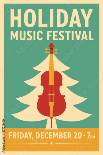 Christmas Concert Retro Poster Design – Musical Event for New Year Holiday Theme