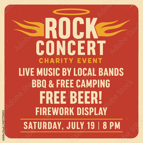 Retro Rock Concert Poster Design – Vintage Band Event on Aged Paper Texture