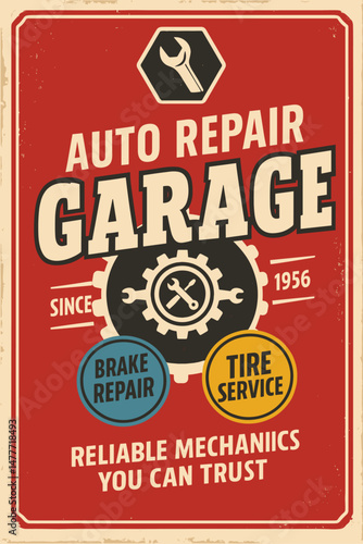 Vintage Car Garage Poster – Retro Auto Repair and Service Sign Template for Classic Vehicle Enthusiasts