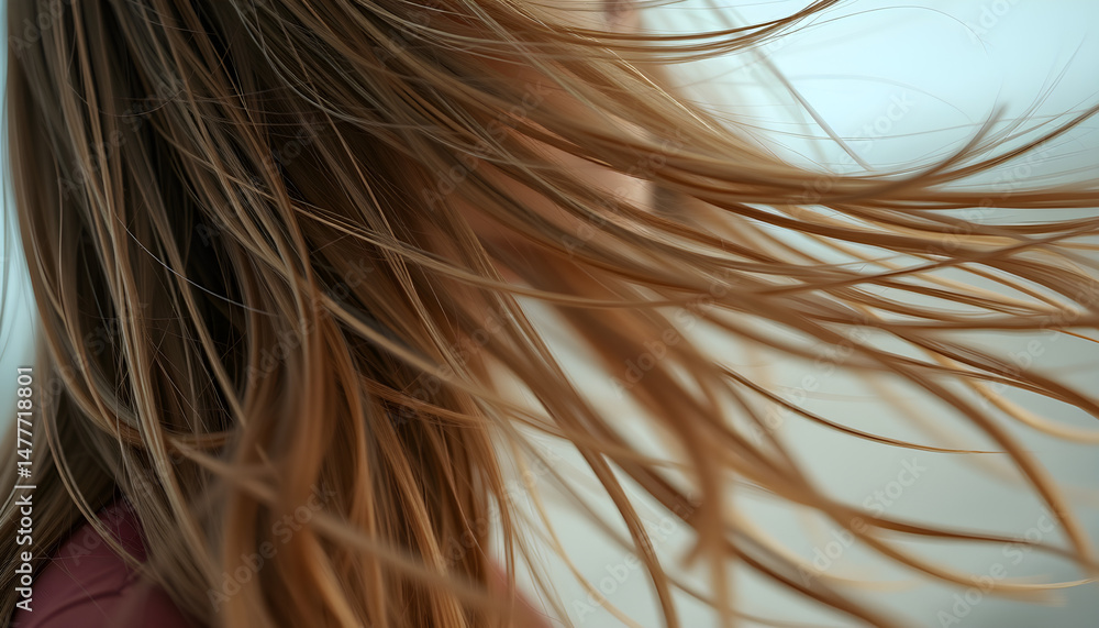 Naklejka premium Dynamic strands of flowing blonde hair caught midmotion in a breezy sunlit scene
