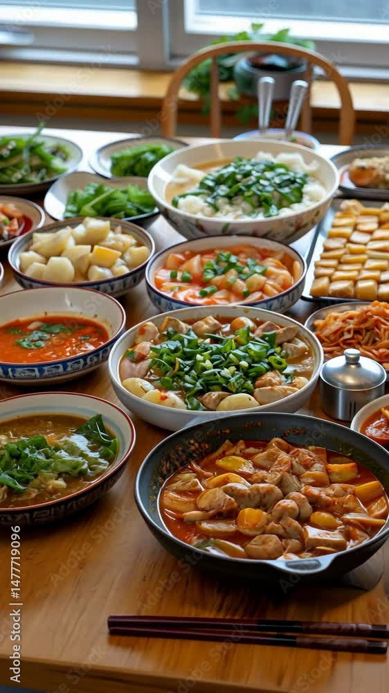 Korean lunch with a variety of dishes Korean lunch with a variety of dishes