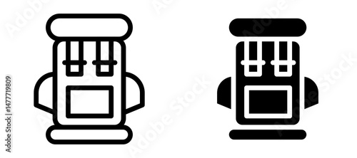 Hiking backpack icon in black modern and lines and solid
