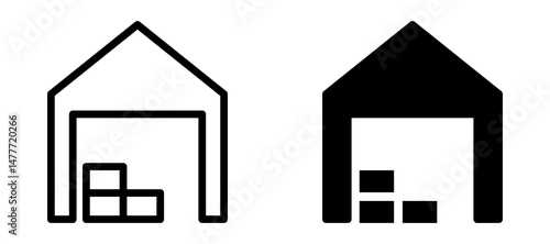 Warehouse icon in black modern and lines and solid