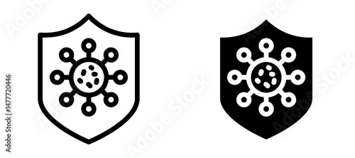 Virus protection shield icon in black modern and lines and solid