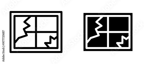 Broken window icon in black modern and lines and solid