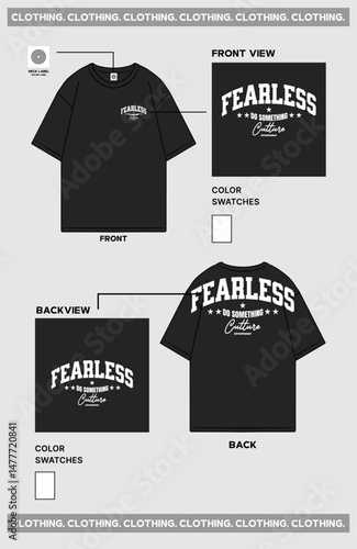 Design t shirt mockup, oversize street wear fearless