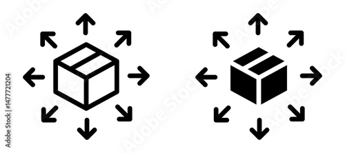 Distribution channel icon in black modern and lines and solid
