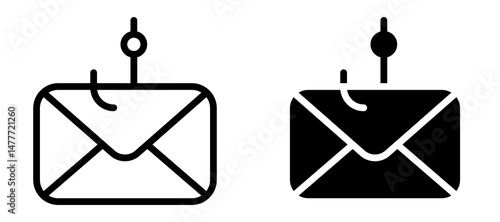 Email phishing icon in black modern and lines and solid