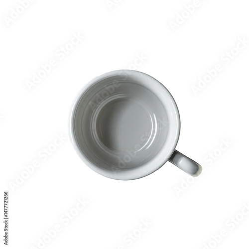 Mini cup and saucer, ultra realistic uhd photo, on white plain isolated, top view, clear contours and boundaries, contrast
