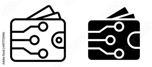 Digital wallet icon in black modern and lines and solid