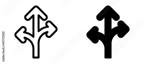 Three directions icon in black modern and lines and solid