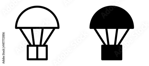 Parachute icon in black modern and lines and solid