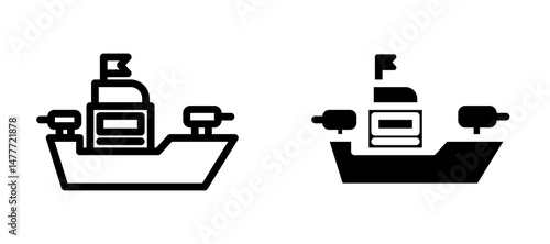Warship icon in black modern and lines and solid
