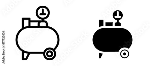 Air compressor icon in black modern and lines and solid