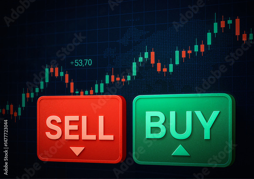 Stock Market Buy Sell Buttons with Candlestick Chart