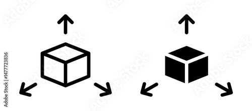 3D modeling icon in black modern and lines and solid