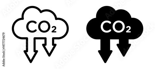 Low carbon dioxide icon in black modern and lines and solid