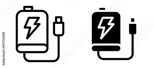 Power bank icon in black modern and lines and solid
