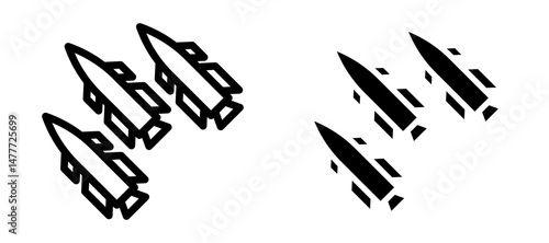 Missile icon in black modern and lines and solid