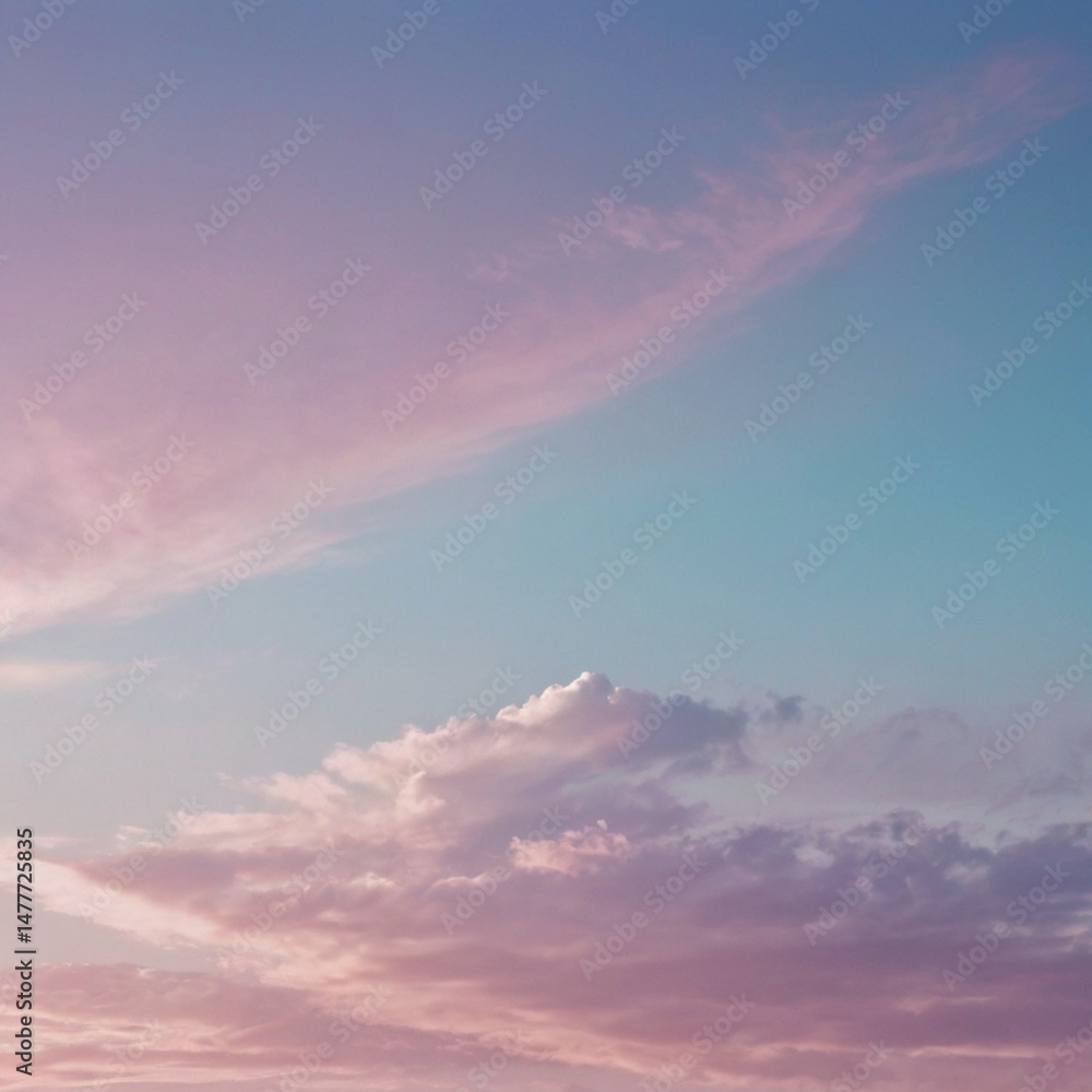 Naklejka premium Soft Clouds in sky, Dreamy Atmosphere, Generate AI