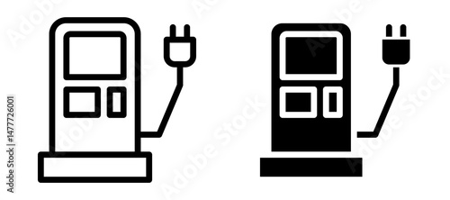 Charging station icon in black modern and lines and solid