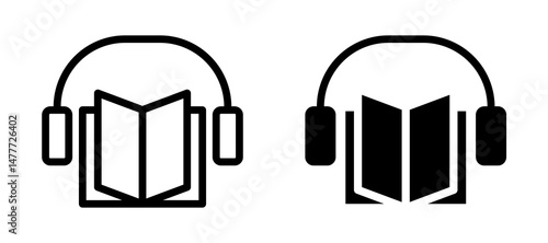 Audio book icon in black modern and lines and solid