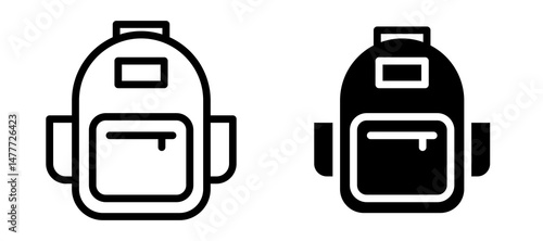 Backpack icon in black modern and lines and solid