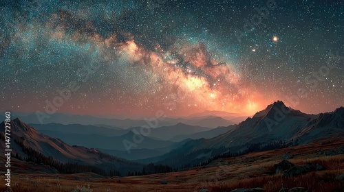 Milky way over mountains landscape