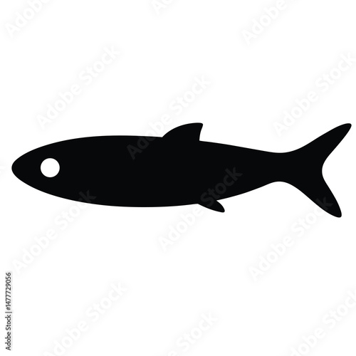 anchovy vector silhouette icon - ideal for fishing logos, seafood icons, and aquatic-themed graphics.