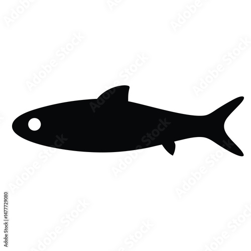 anchovy vector silhouette icon - ideal for fishing logos, seafood icons, and aquatic-themed graphics.