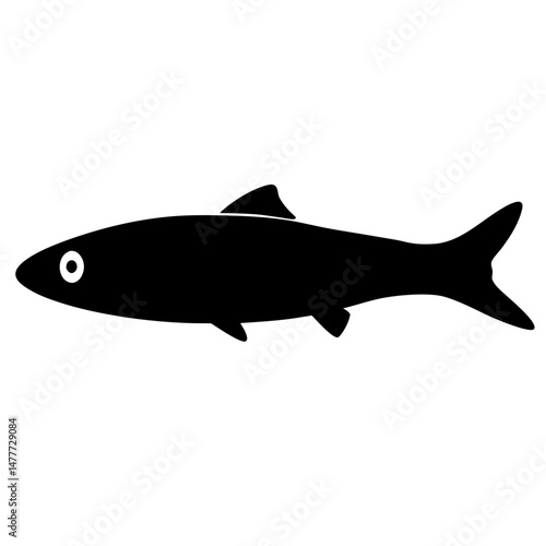 anchovy vector silhouette icon - ideal for fishing logos, seafood icons, and aquatic-themed graphics.
