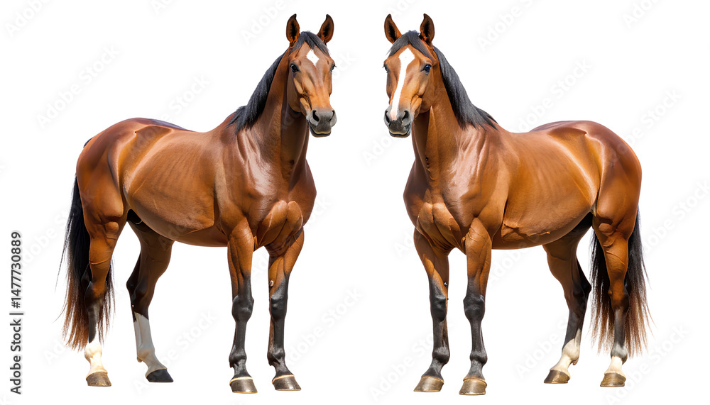 Obraz premium American Quarter Horses – Front and Rear View, Isolated on Transparent Background PNG