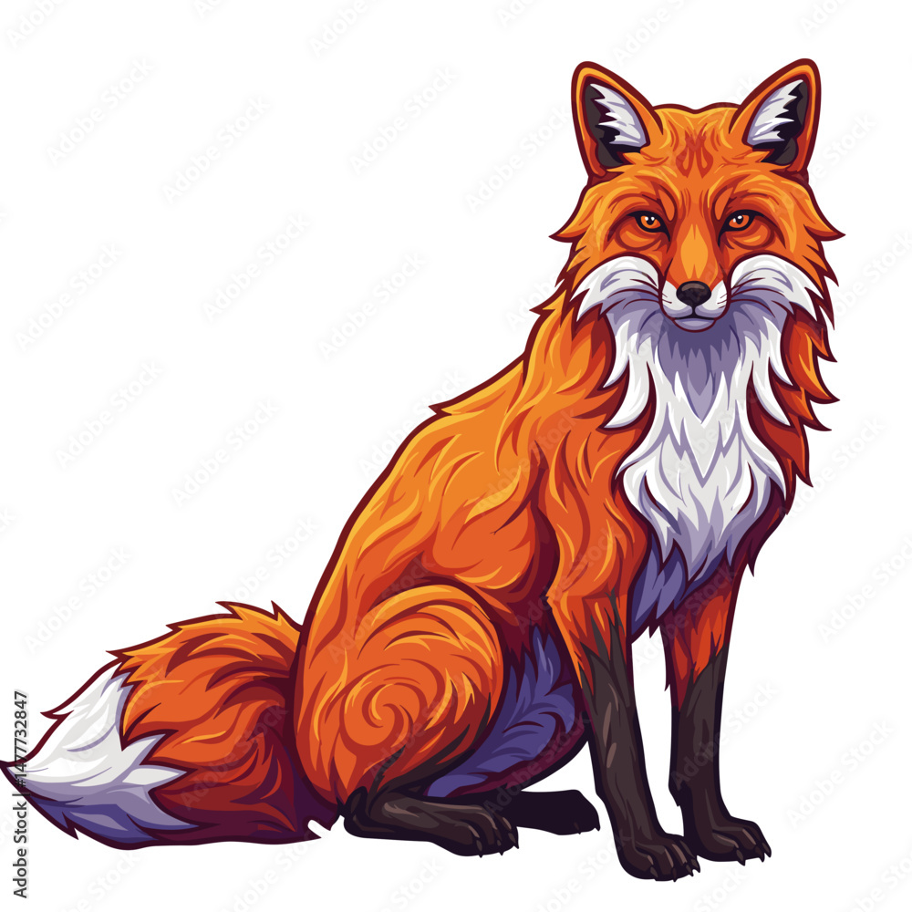 Fototapeta premium Stylized red fox illustration with vibrant colors and detailed fur 