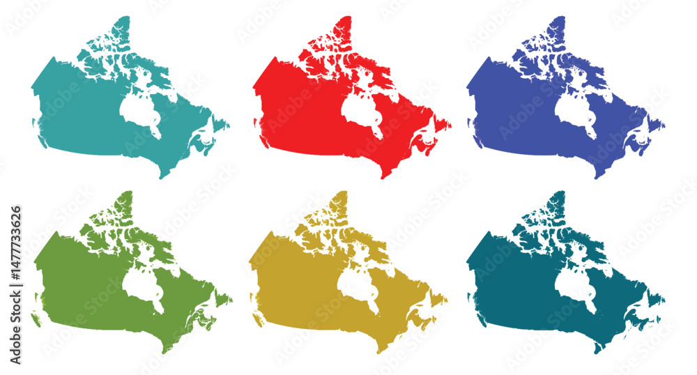 Fototapeta premium Colorful Canada Map Silhouettes Vector Icon Set 6 Variations