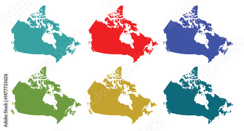 Colorful Canada Map Silhouettes Vector Icon Set  6 Variations