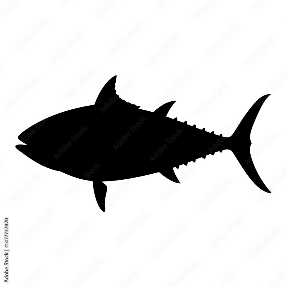 Obraz premium bluefin tuna vector silhouette icon - ideal for fishing logos, seafood icons, and aquatic-themed graphics.
