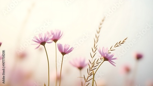 Spring wildflowers with soft focus and natural light. Generative Ai.