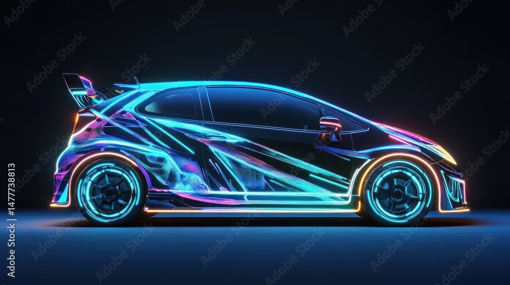 Futuristic race car with vibrant neon lines Futuristic race car with vibrant neon lines