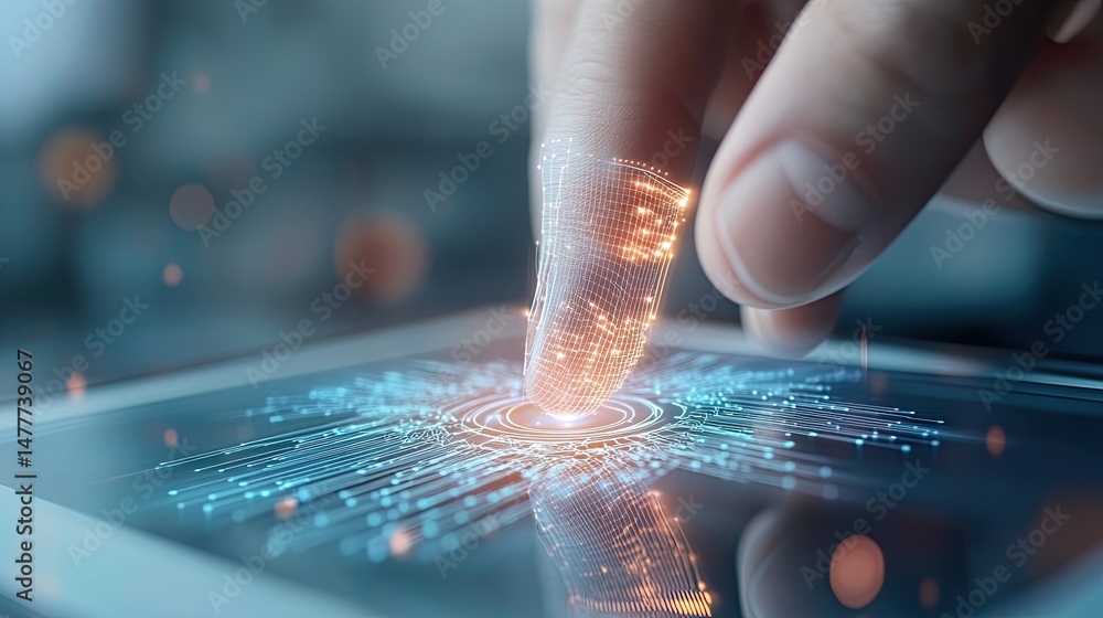 Fototapeta premium Printer technology conceptual for futuristic printing solutions, modern printer technology conceptual for high-tech efficiency. Digital interface interaction with holographic display.