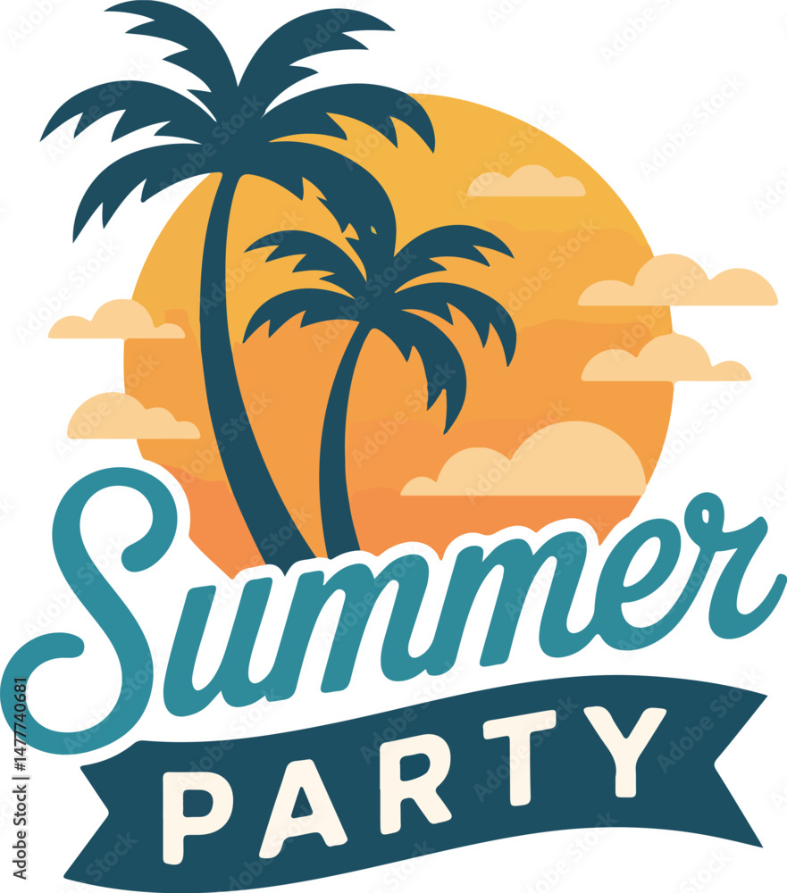 Obraz premium Summer Party with Palm Trees and Sunset
