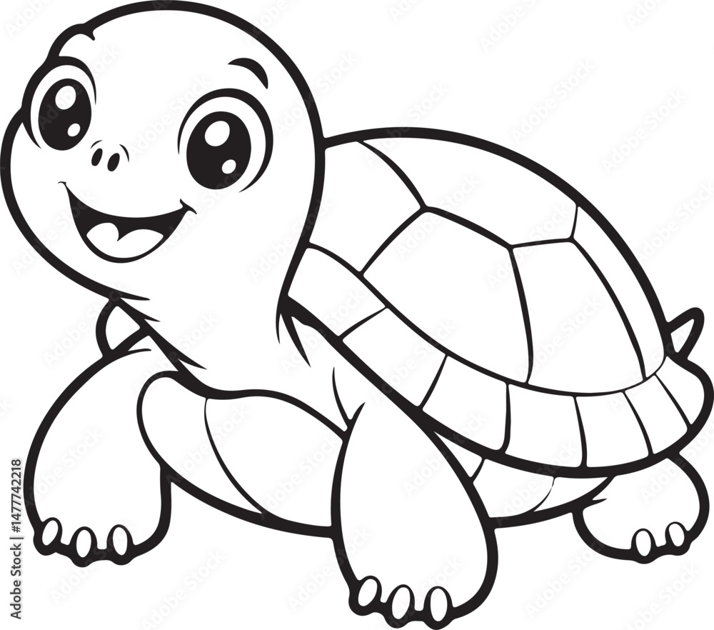 Fototapeta premium A cheerful green cartoon turtle with a cute smile, a fun vector illustration of a happy reptile