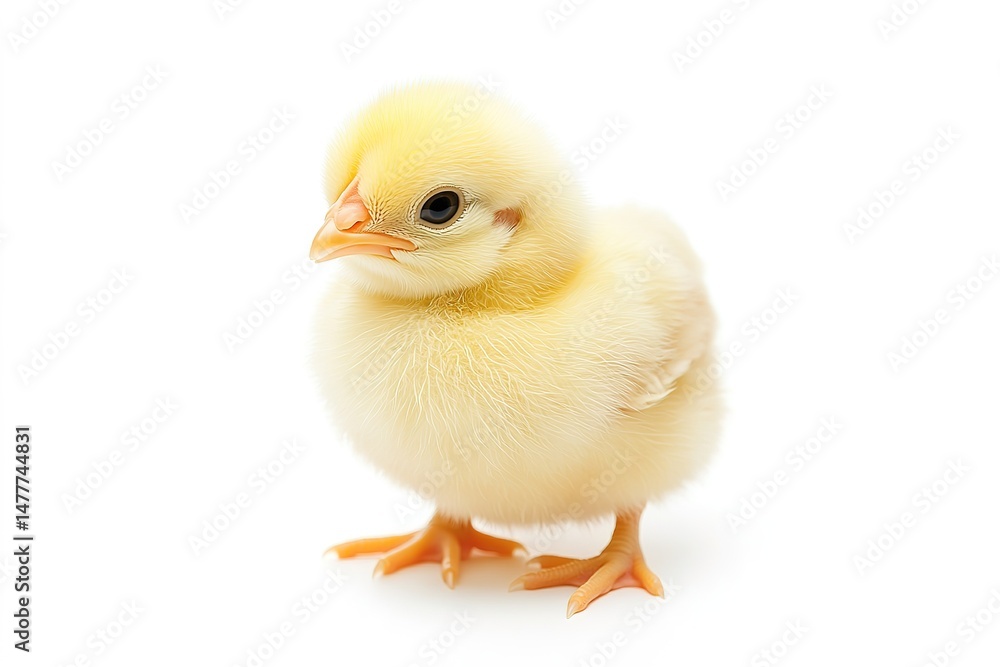 Obraz premium A cute baby chick with soft yellow feathers, isolated on a clean white background
