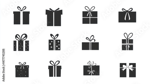 Collection of gift box icons, various designs